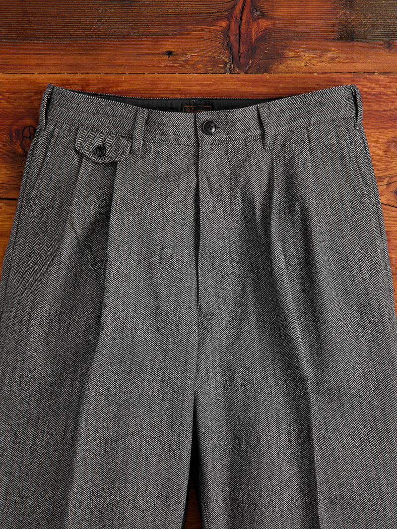 Two-Pleat Suit Trousers in White Herringbone