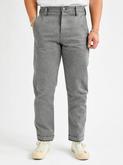 "Officer High Trouser" in 12oz Grey Selvedge Denim