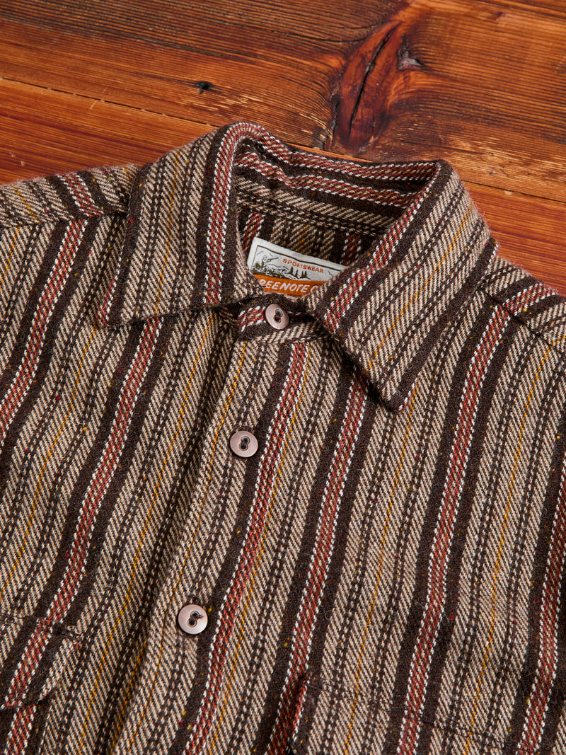 Bodie Wool Shirt in Brown Stripe