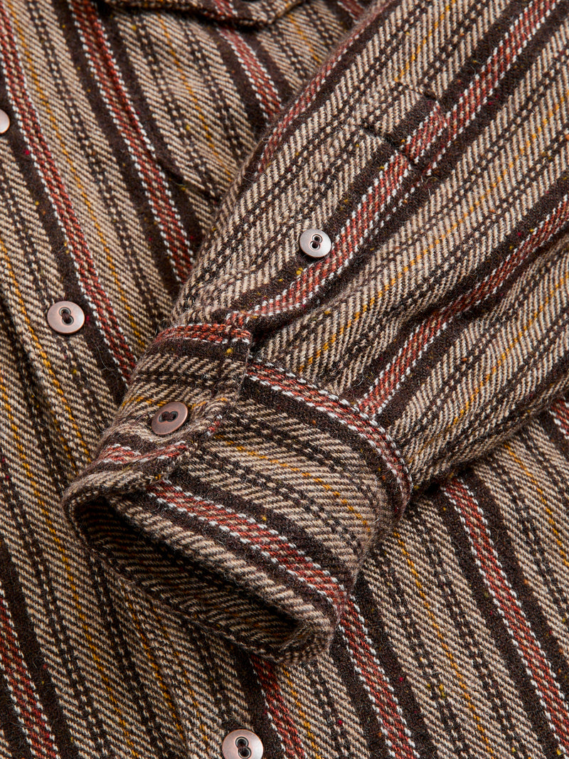 Bodie Wool Shirt in Brown Stripe