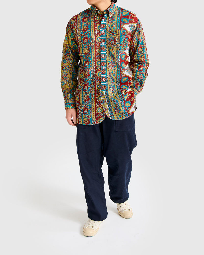 19th Century Button-Down Shirt in Jade Khaki Floral Stripe