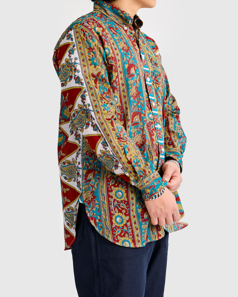 19th Century Button-Down Shirt in Jade Khaki Floral Stripe