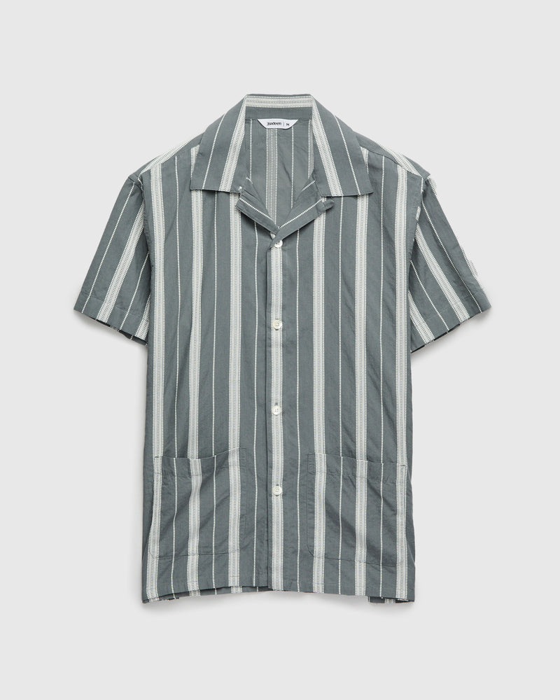 Cabana Shirt in Sage Ticking Stripe