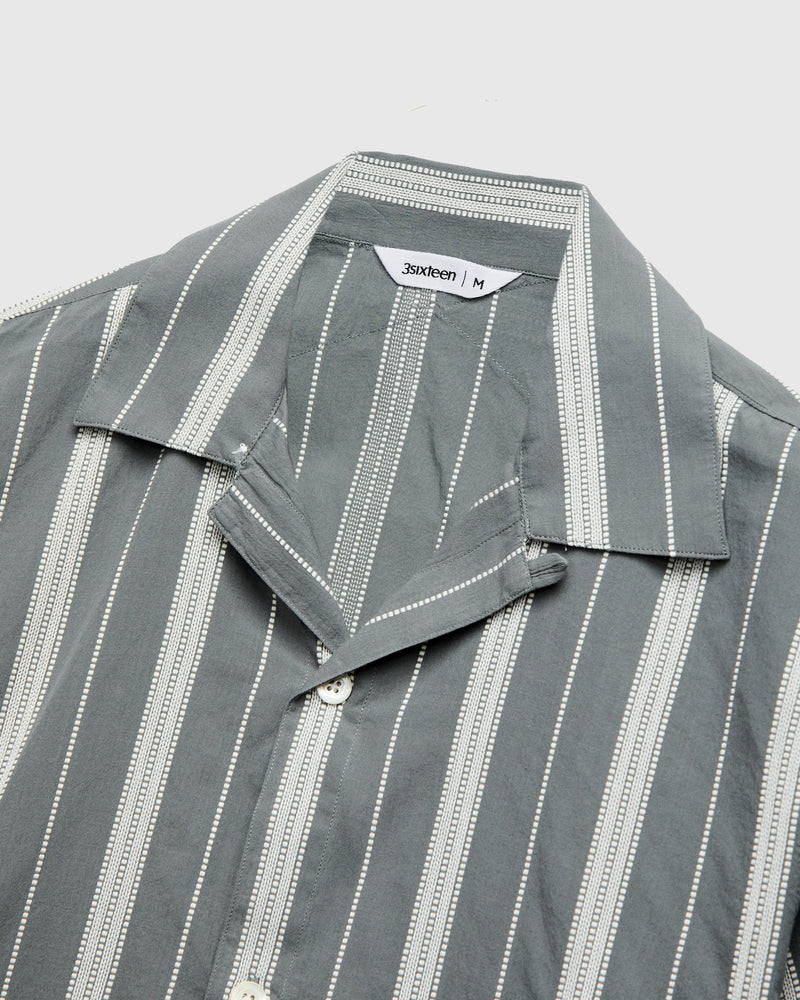 Cabana Shirt in Sage Ticking Stripe
