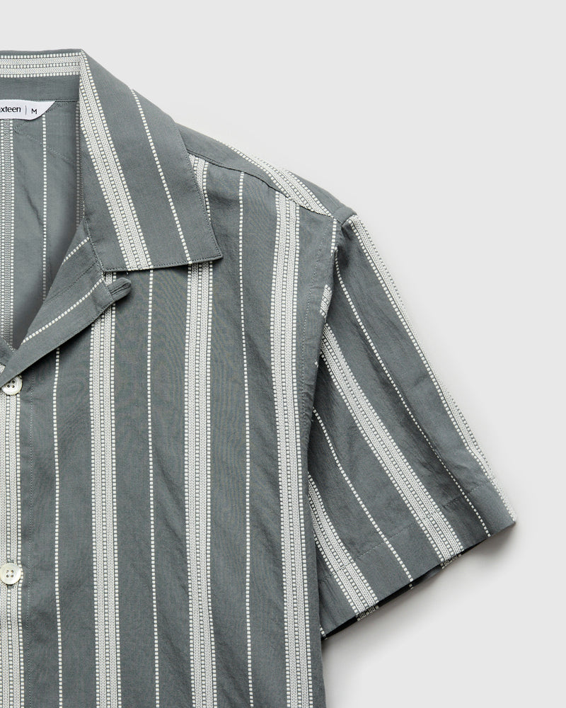 Cabana Shirt in Sage Ticking Stripe