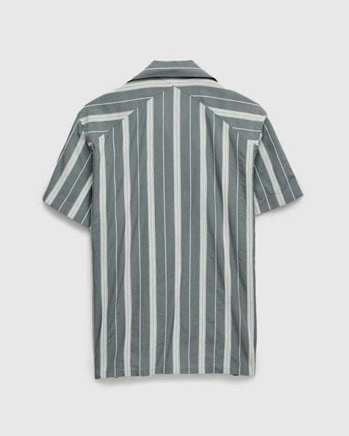 Cabana Shirt in Sage Ticking Stripe