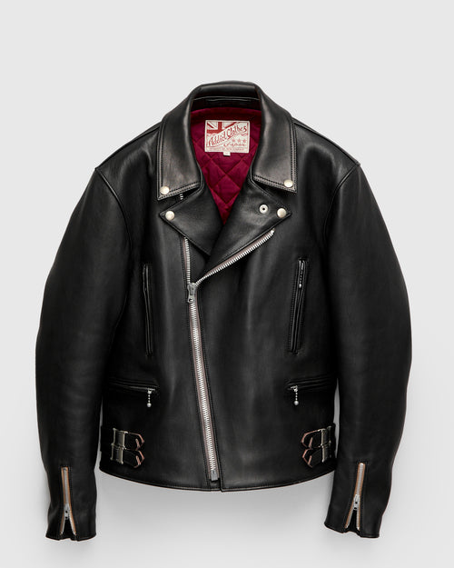 AD-02 Sheepskin Double Riders Jacket in Black Teacore
