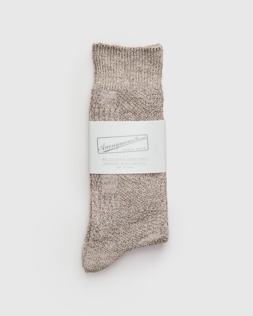 Linen Sashiko Crew Socks in Beige