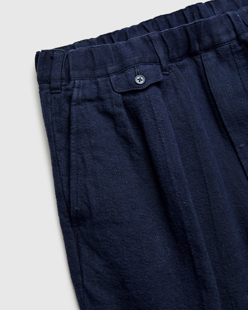 2-Pleat Linen Relax Trousers in Navy