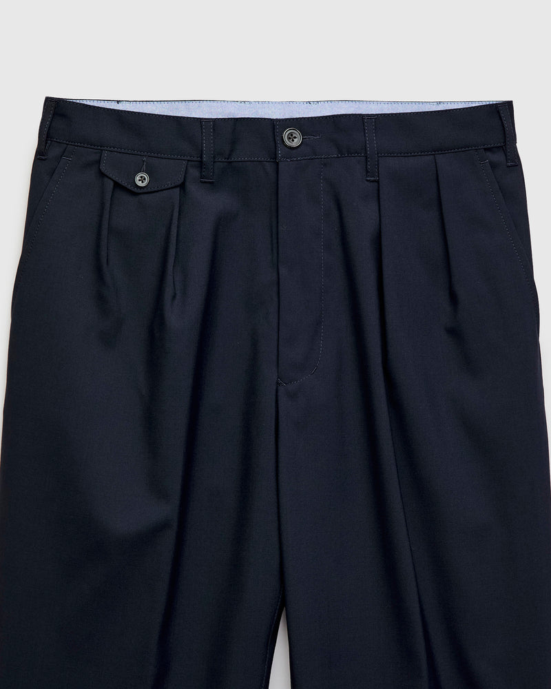 2-Pleat Tropical Wool Trousers in Dark Navy