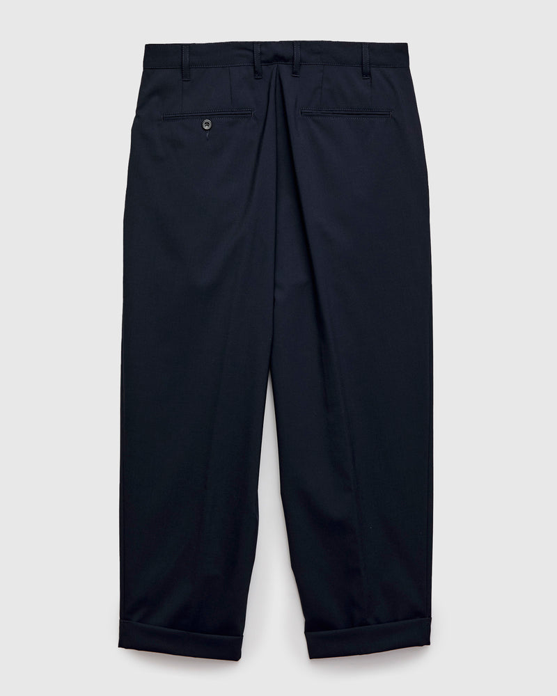 2-Pleat Tropical Wool Trousers in Dark Navy