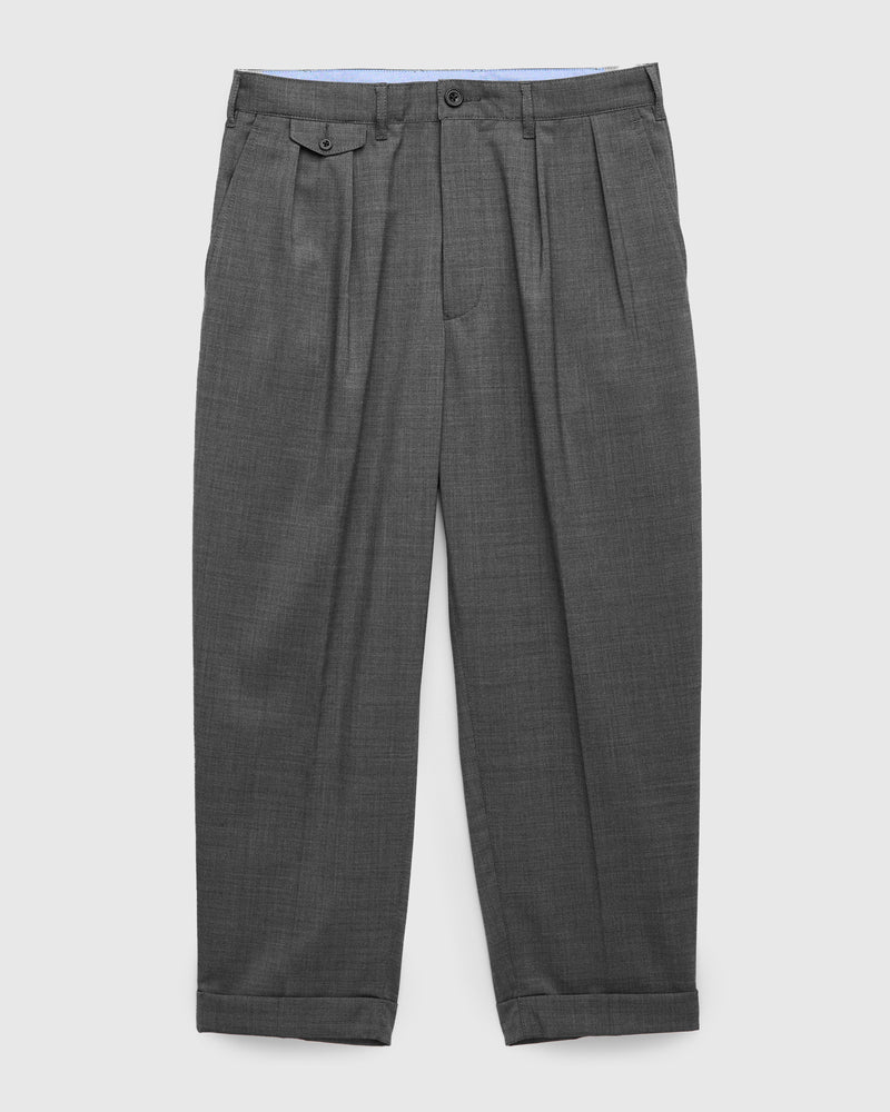 2-Pleat Tropical Wool Trousers in Grey