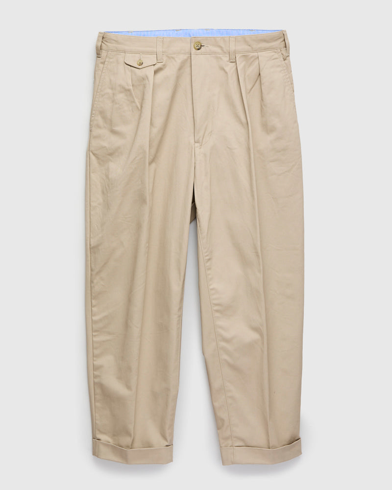 2-Pleat Twill Trousers in Khaki