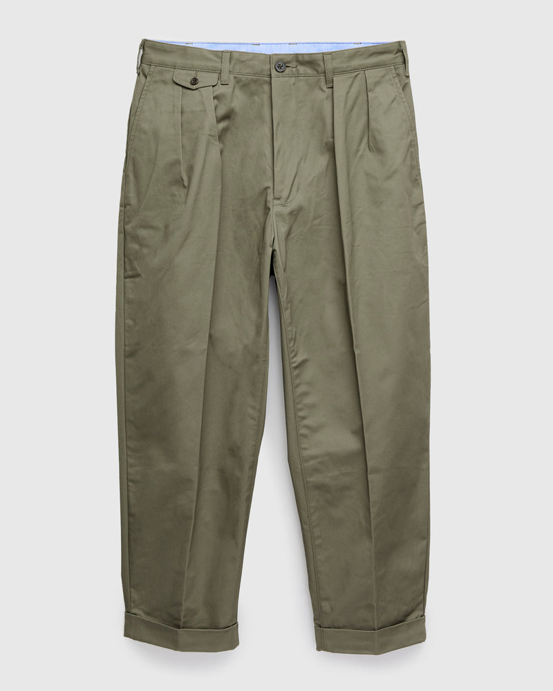 2-Pleat Twill Trousers in Olive