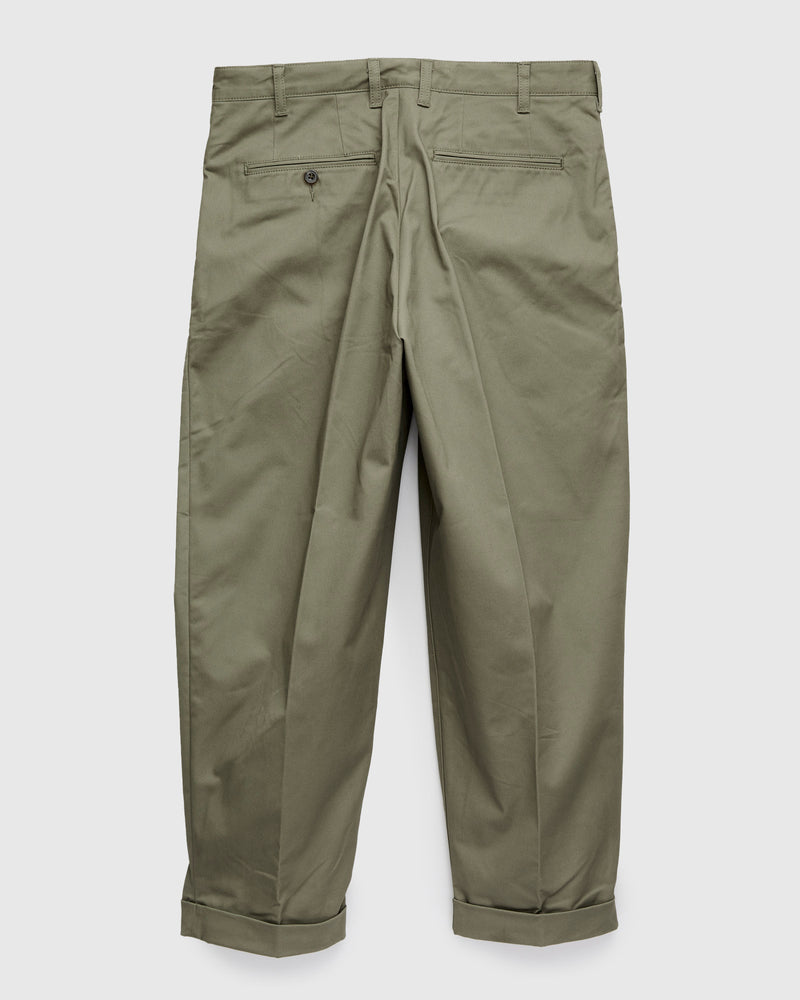 2-Pleat Twill Trousers in Olive