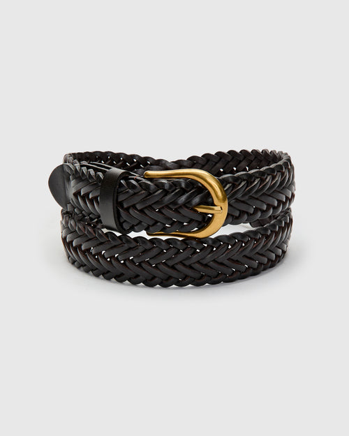Braided Leather Mesh Belt in Brown