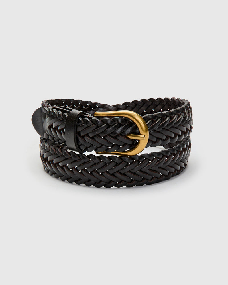 Braided Leather Mesh Belt in Brown