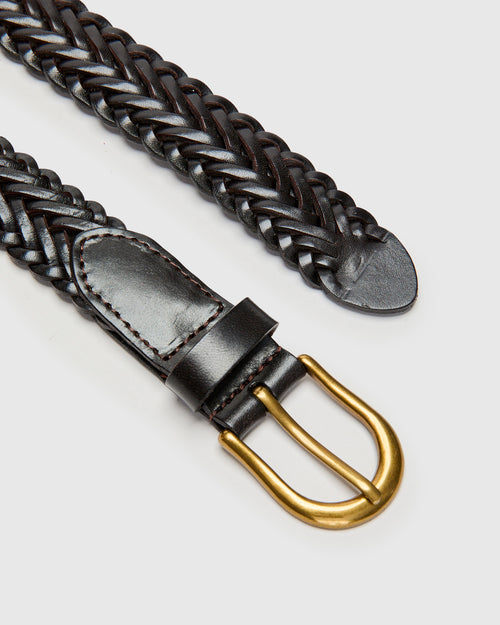 Braided Leather Mesh Belt in Brown