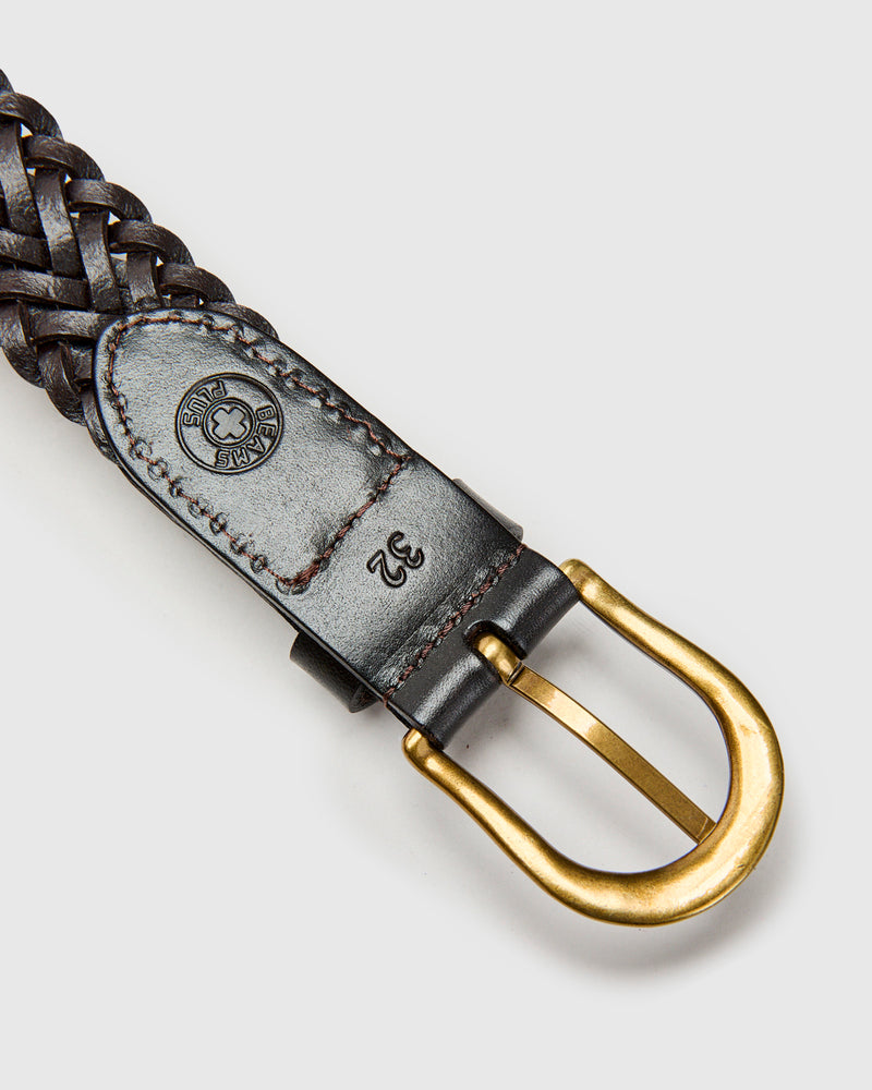 Braided Leather Mesh Belt in Brown