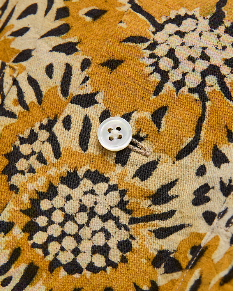 Sun Flower Block Print Open Collar Shirt in Yellow