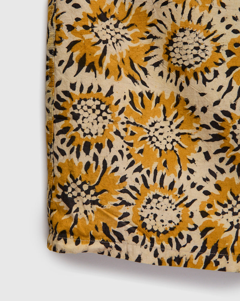Sun Flower Block Print Open Collar Shirt in Yellow