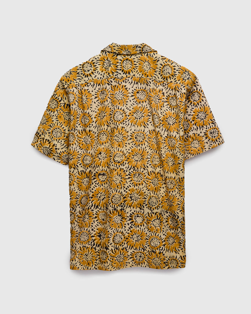 Sun Flower Block Print Open Collar Shirt in Yellow