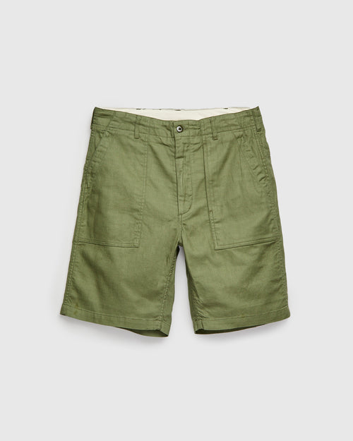 Fatigue Shorts in Olive Cotton Linen Java Cloth