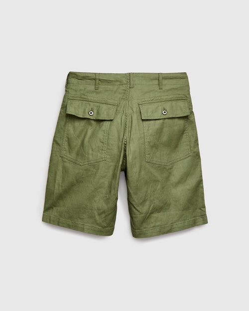 Fatigue Shorts in Olive Cotton Linen Java Cloth