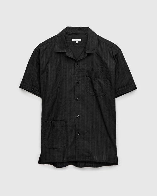 Camp Shirt in Black Cotton Lace Jacquard