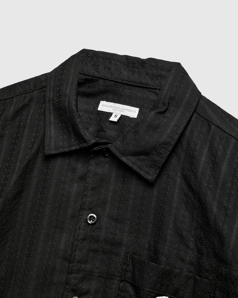 Camp Shirt in Black Cotton Lace Jacquard