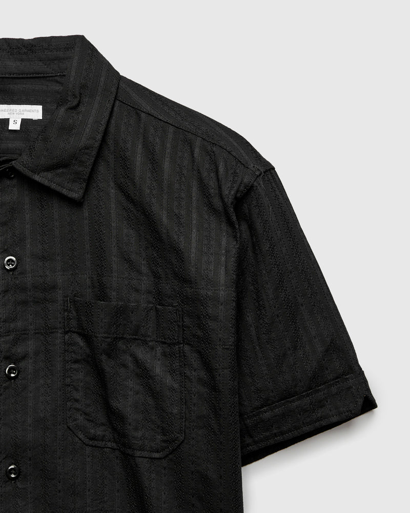 Camp Shirt in Black Cotton Lace Jacquard
