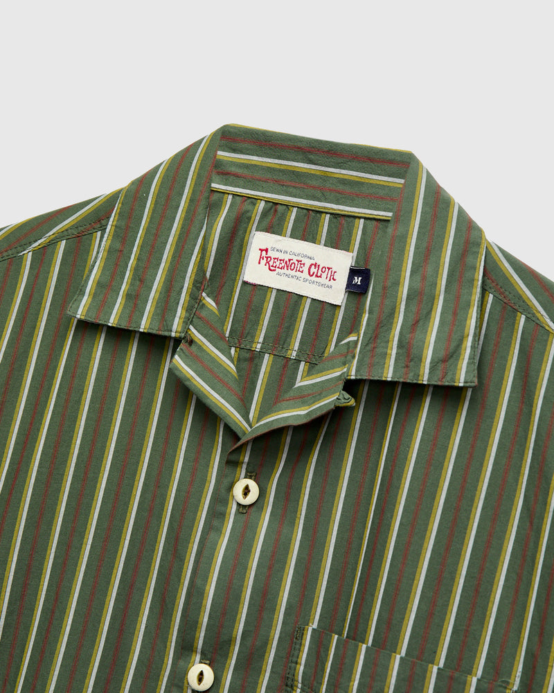 Cotton Silk Hawaiian Shirt in Olive Stripe