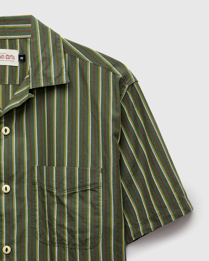 Cotton Silk Hawaiian Shirt in Olive Stripe