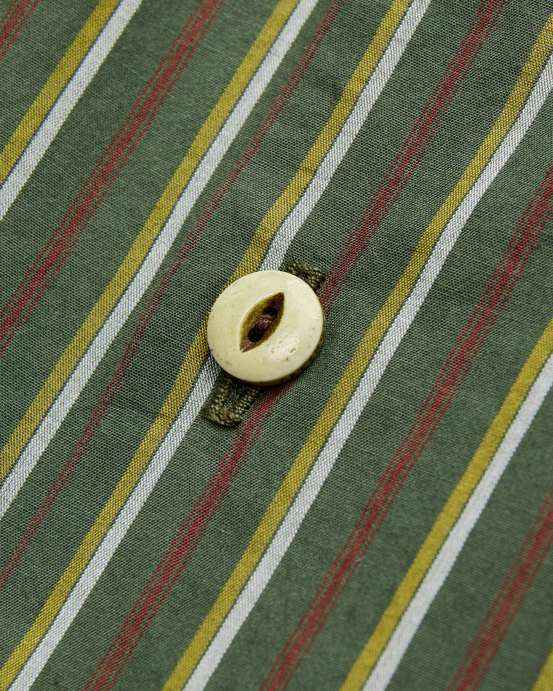 Cotton Silk Hawaiian Shirt in Olive Stripe