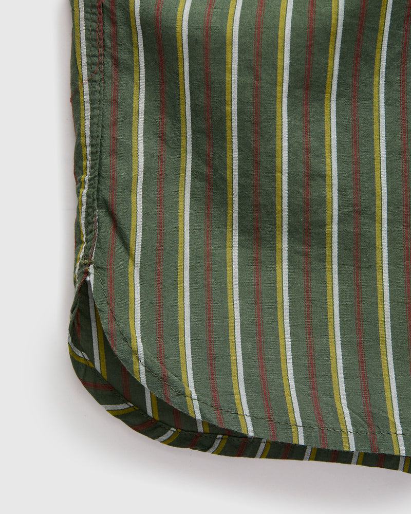 Cotton Silk Hawaiian Shirt in Olive Stripe