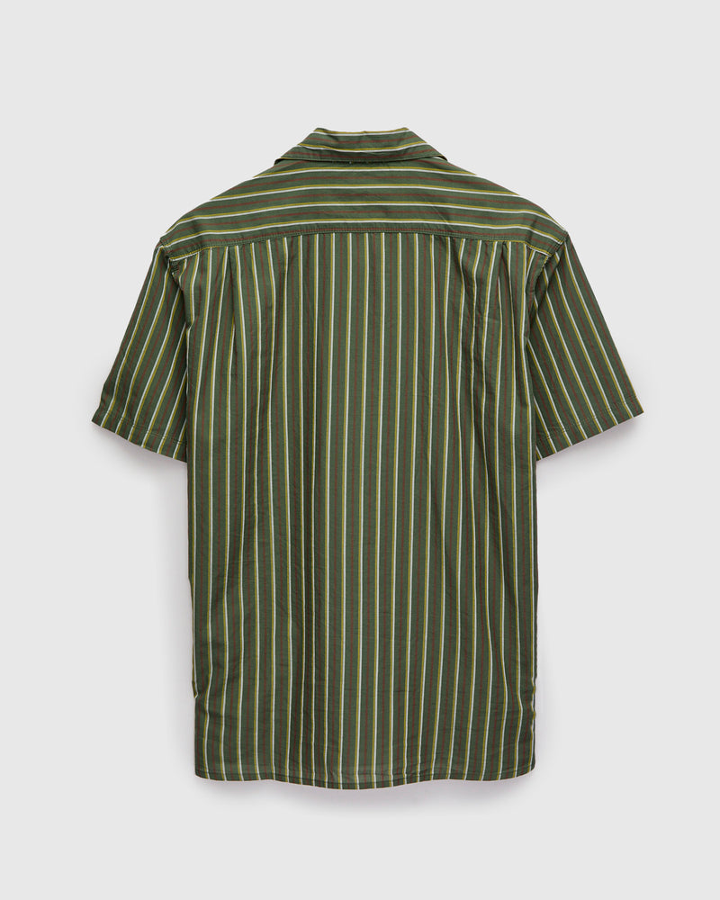 Cotton Silk Hawaiian Shirt in Olive Stripe