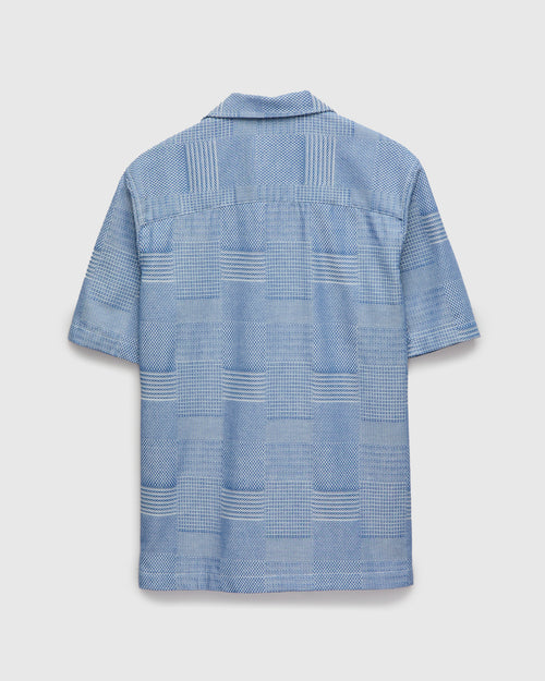 "Dobby Patchwork" Aloha Shirt in Pale Indigo