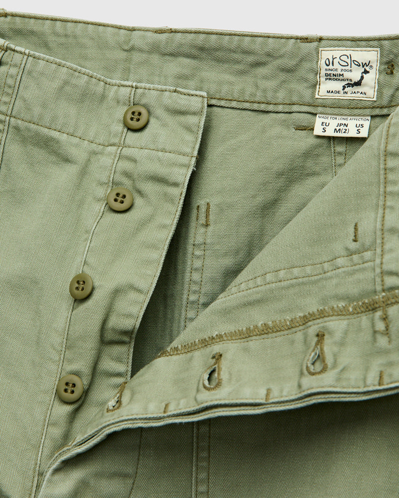Herringbone Summer Fatigue Shorts in Green