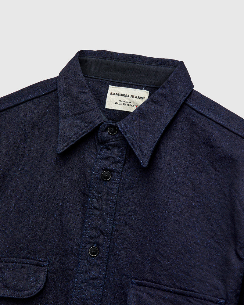 Indigo Snake Jacquard Workshirt in Indigo