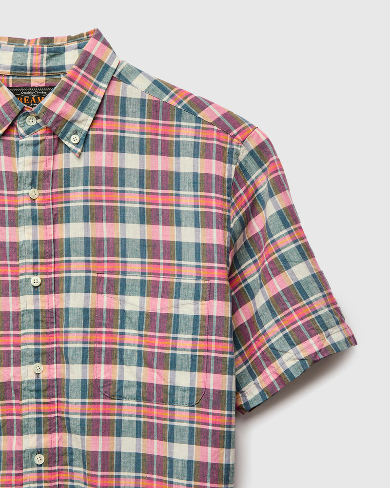 Madras Short Sleeve Button-Down Shirt in Pink