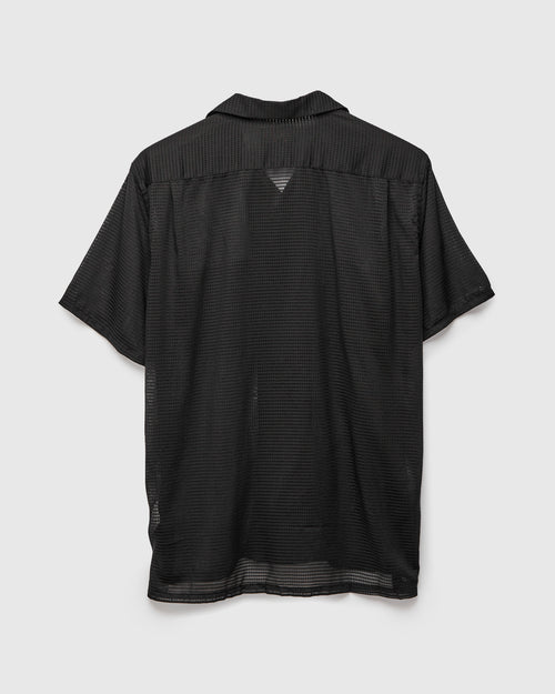 Mesh Open Collar Shirt in Black