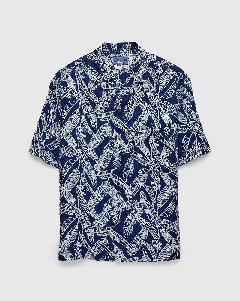 Bassen "Basho" Linen Aloha Shirt in Indigo