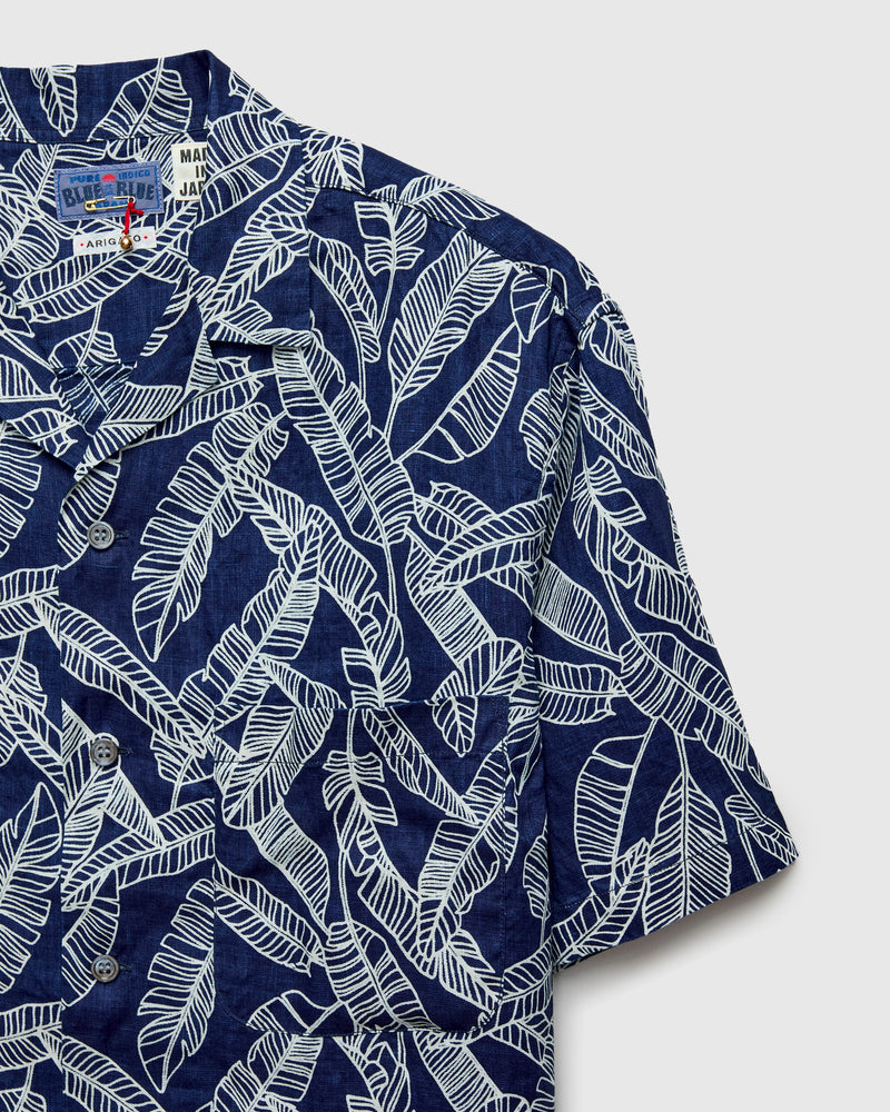 Bassen "Basho" Linen Aloha Shirt in Indigo