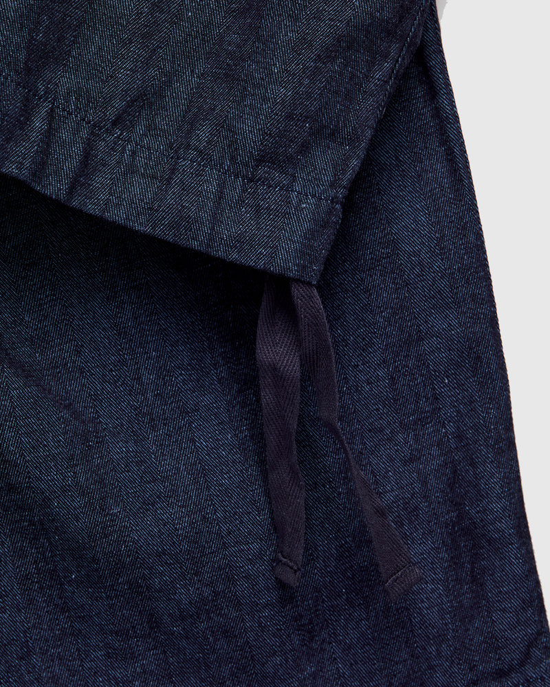 Linen Herringbone Pleated Knee Trousers in Indigo