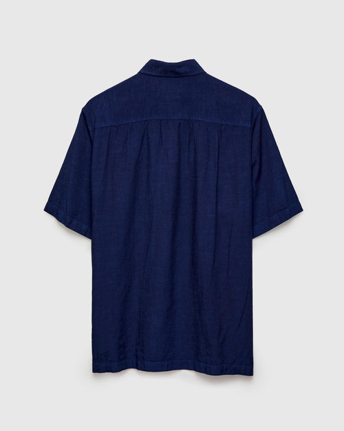 Linen Broad Cloth Short Sleeve Shirt in Pure Dark Indigo
