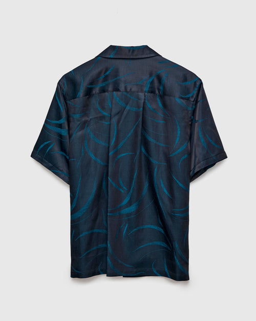 "Mebuki" Pattern Aloha Shirt in Dark Navy