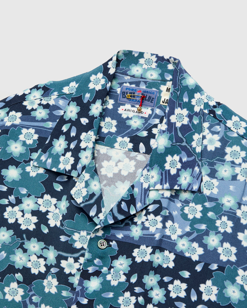 "Nagare Sakura" SS Aloha Shirt in Dark Navy