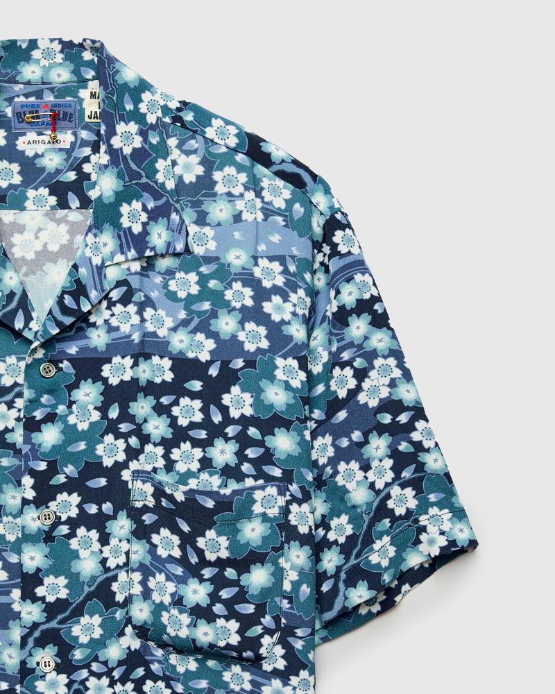 "Nagare Sakura" SS Aloha Shirt in Dark Navy