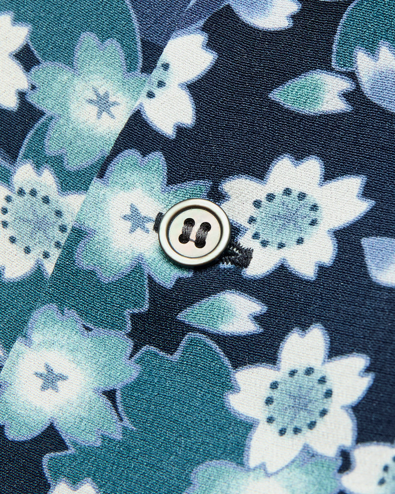"Nagare Sakura" SS Aloha Shirt in Dark Navy