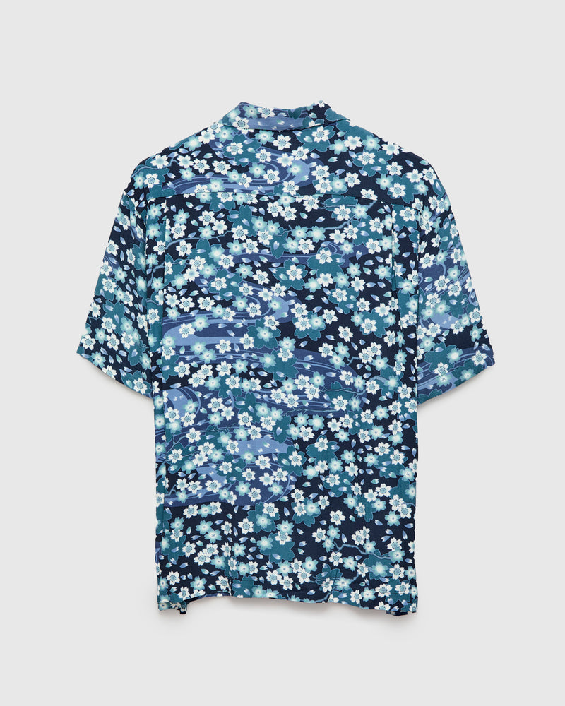 "Nagare Sakura" SS Aloha Shirt in Dark Navy